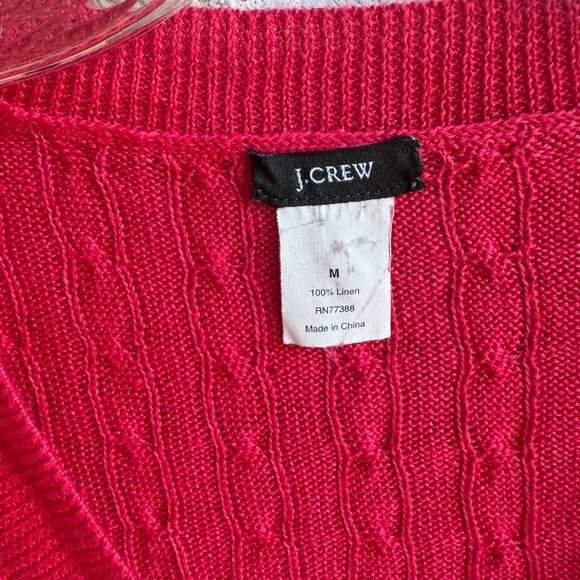 J. Crew 3/4 Sleeve Cable Knit V-Neck Linen Sweater Women's Size M - Picture 3 of 6